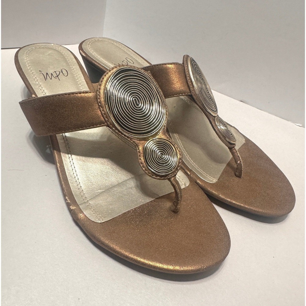 Impo Bronze Vegan Leather Medallion Wedge Sandals Womens 9.5 M Metallic Boho